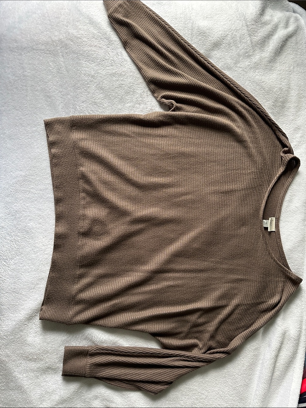 a new day Ribbed Dolman Long-Sleeve Top in Taupe